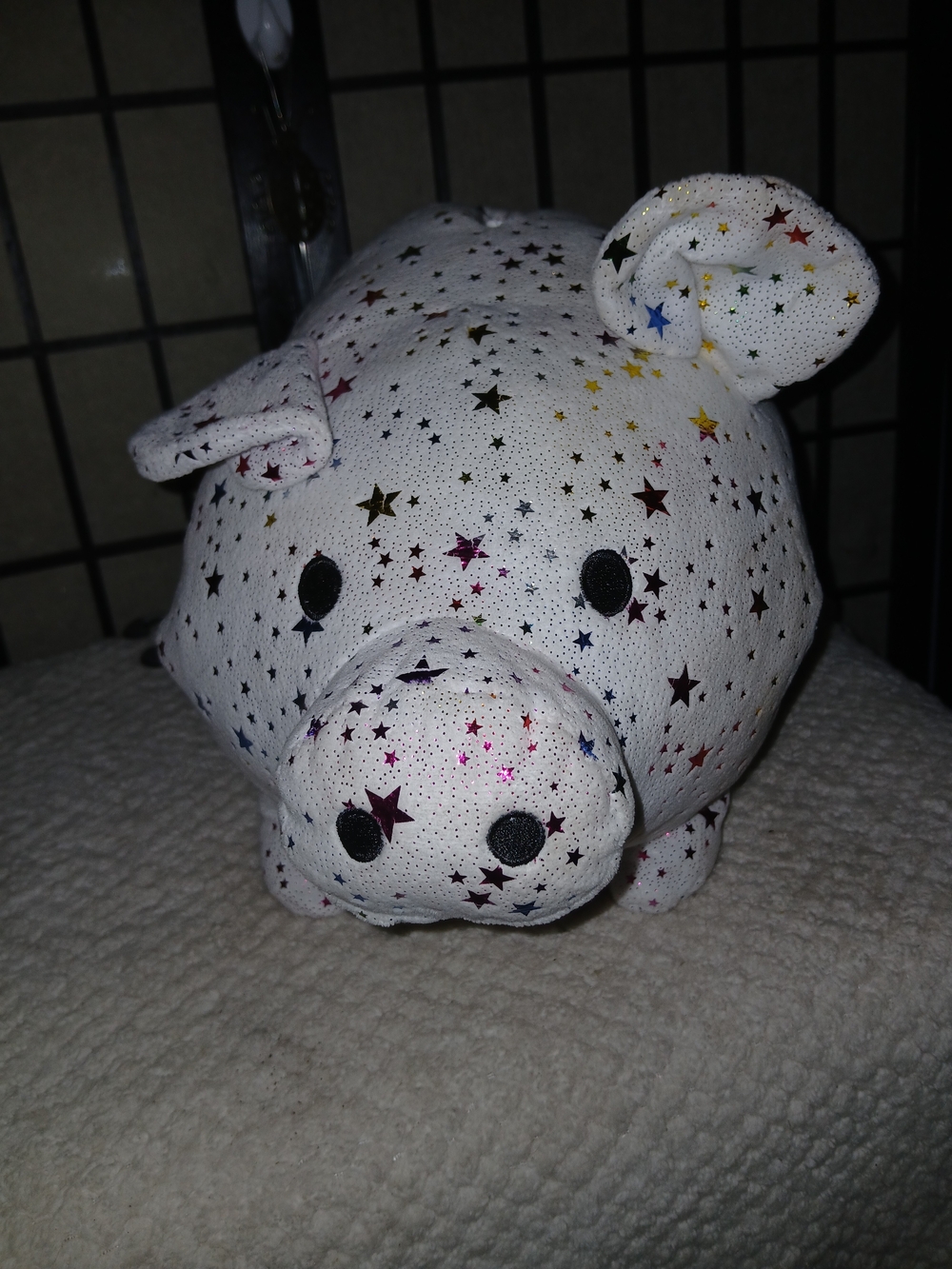 White Star-Print Plush Piggy Toy - Decorative Home Accent